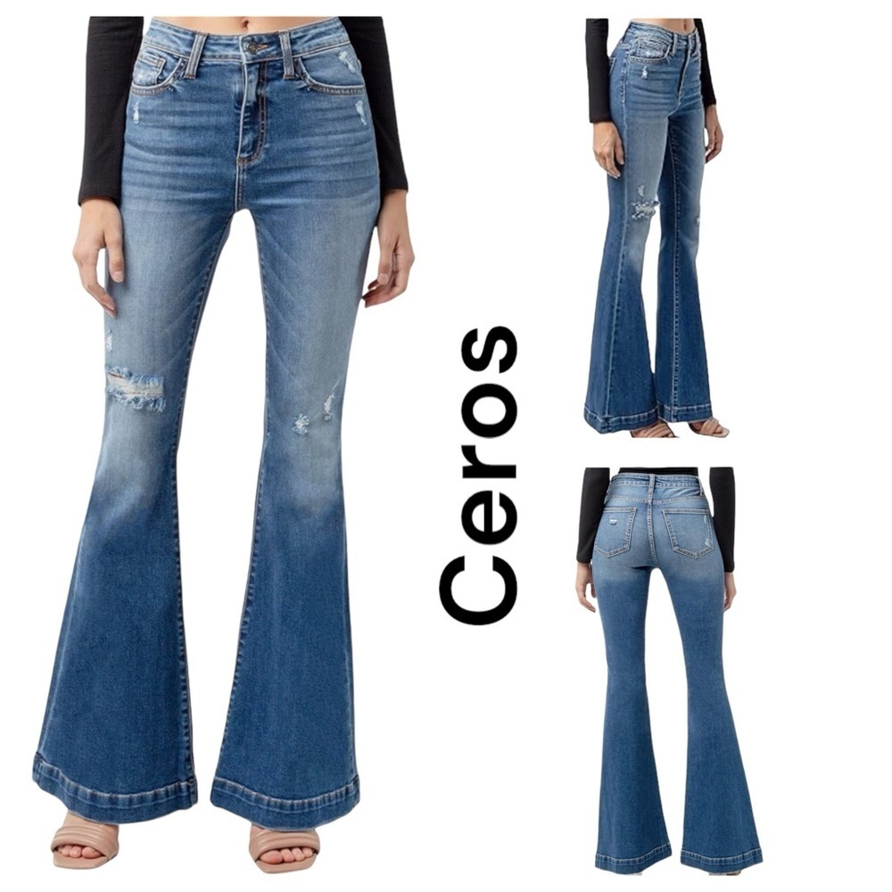 Ceros Women’s Distressed High Rise Flare Jeans